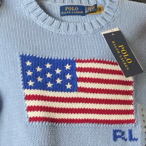 Polo Ralph Lauren Sweaters - NWT Polo by Ralph Lauren Women's Light Blue Flag Knit Sweater Size S/P
